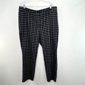 Ann Taylor Signature Plaid Pants 16 Black White 39" Waist Flat Front Wool Feel